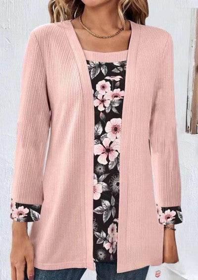 Hamis kétrészes nyomtatott hosszú ujjú póló