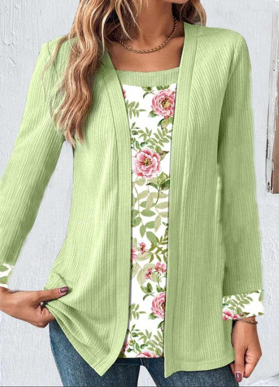 Hamis kétrészes nyomtatott hosszú ujjú póló