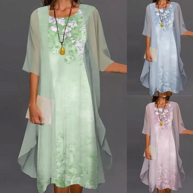 Rövid ujjú, nyomtatott sifon kétrészes ruha