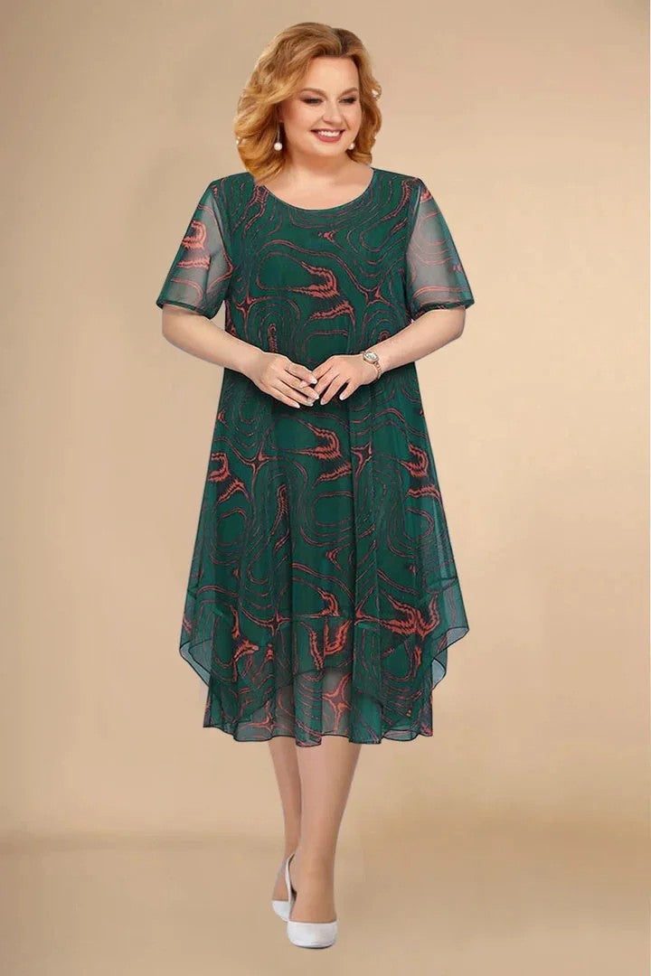 Rövid ujjú virágos midi ruha