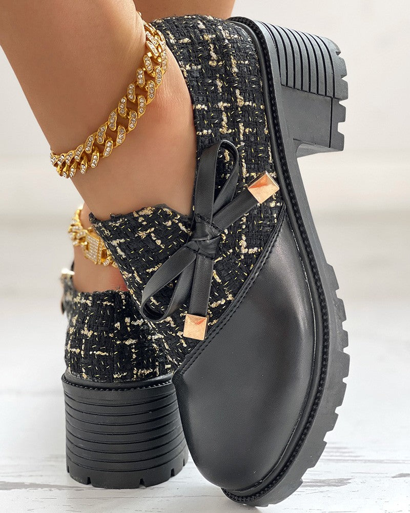 Tweed Patch Bowknot Decor vaskos sarkú naplopók