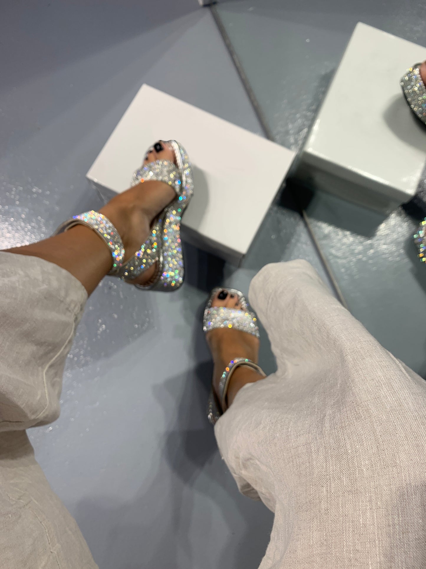 Silver Sequin Strap Platform Sandals