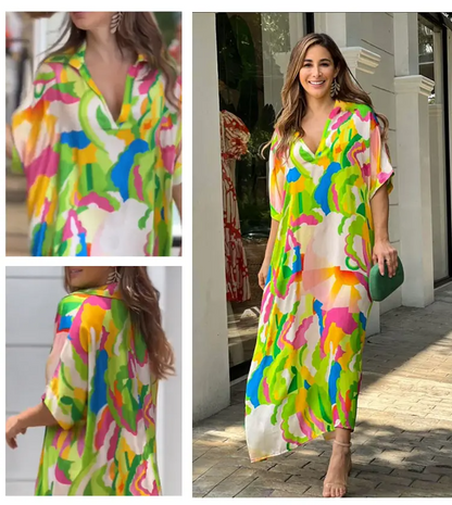 Új 2023-as nyári, V nyakú női ruha