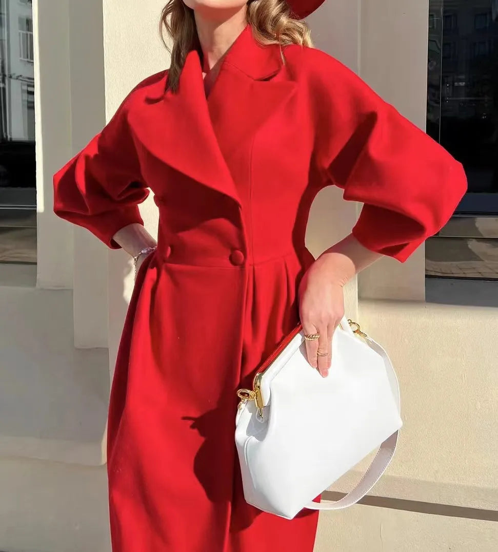 💕Új őszi-téli európai és amerikai pulóver ruha retro ujjal és nagy hajtókával.