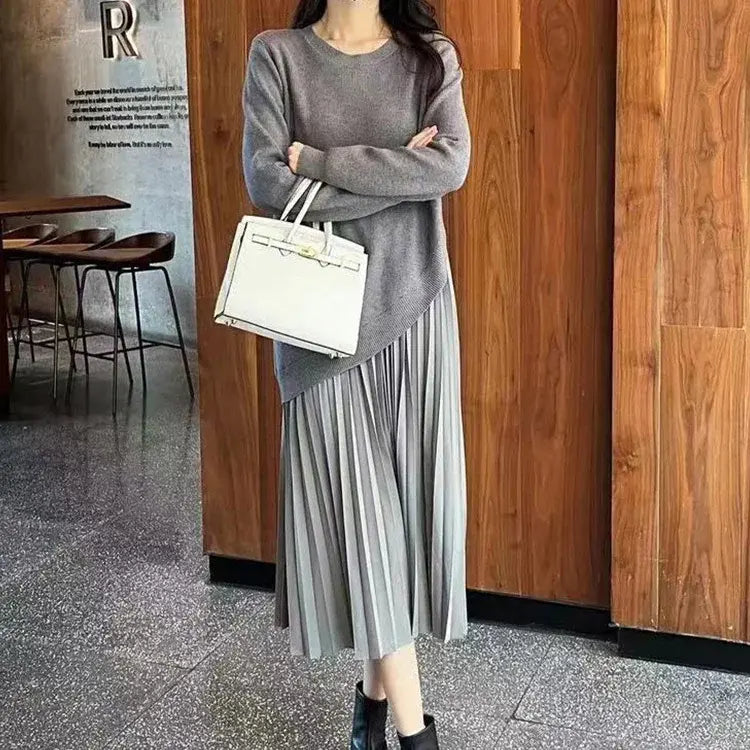 【S-2XL】 Patchwork kötött női pulóver ruha