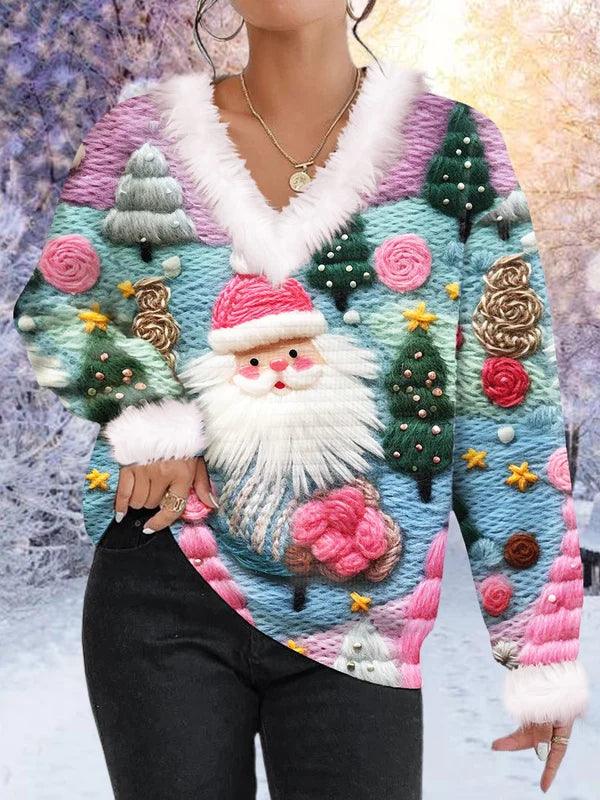 🔥 női rózsaszín Mikulás mintás pulóver Karácsonyi pulóver ingyenes szállítás