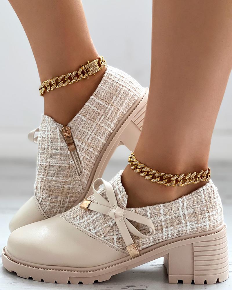 Tweed Patch Bowknot Decor vaskos sarkú naplopók