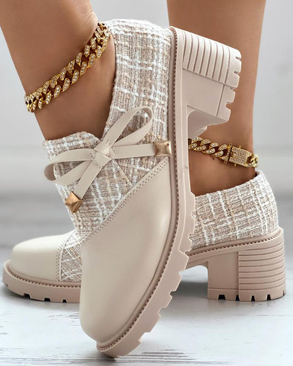 Tweed Patch Bowknot Decor vaskos sarkú naplopók