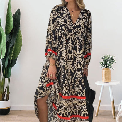 V-nyakú, hosszú ujjú virágos ruha