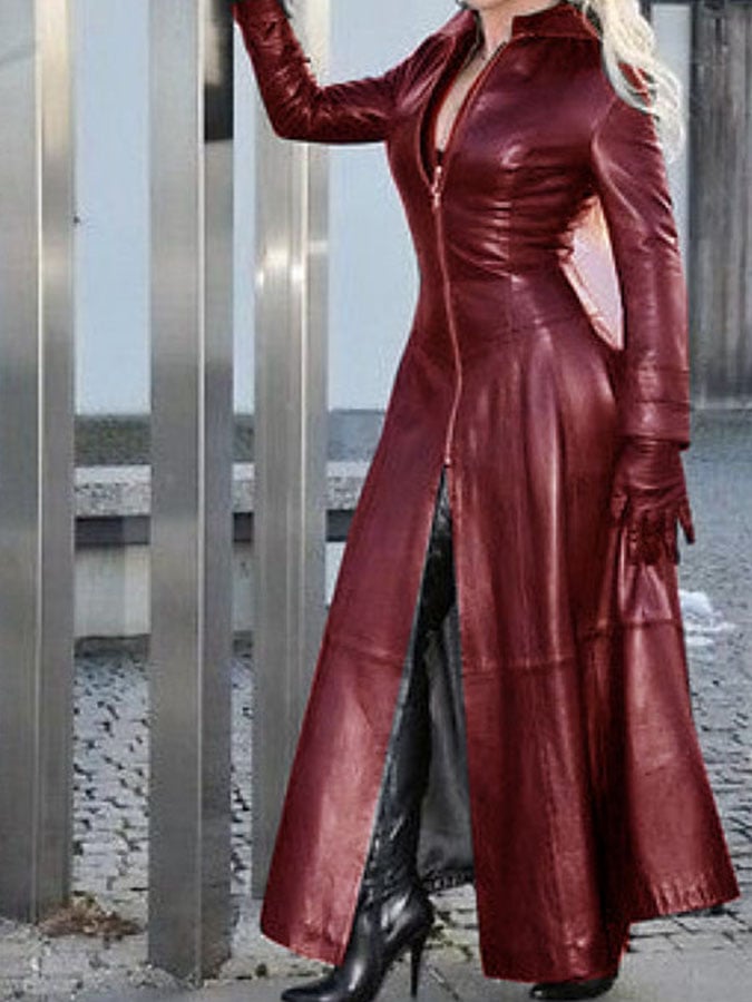 Divatos hosszú ujjú bőrdzseki