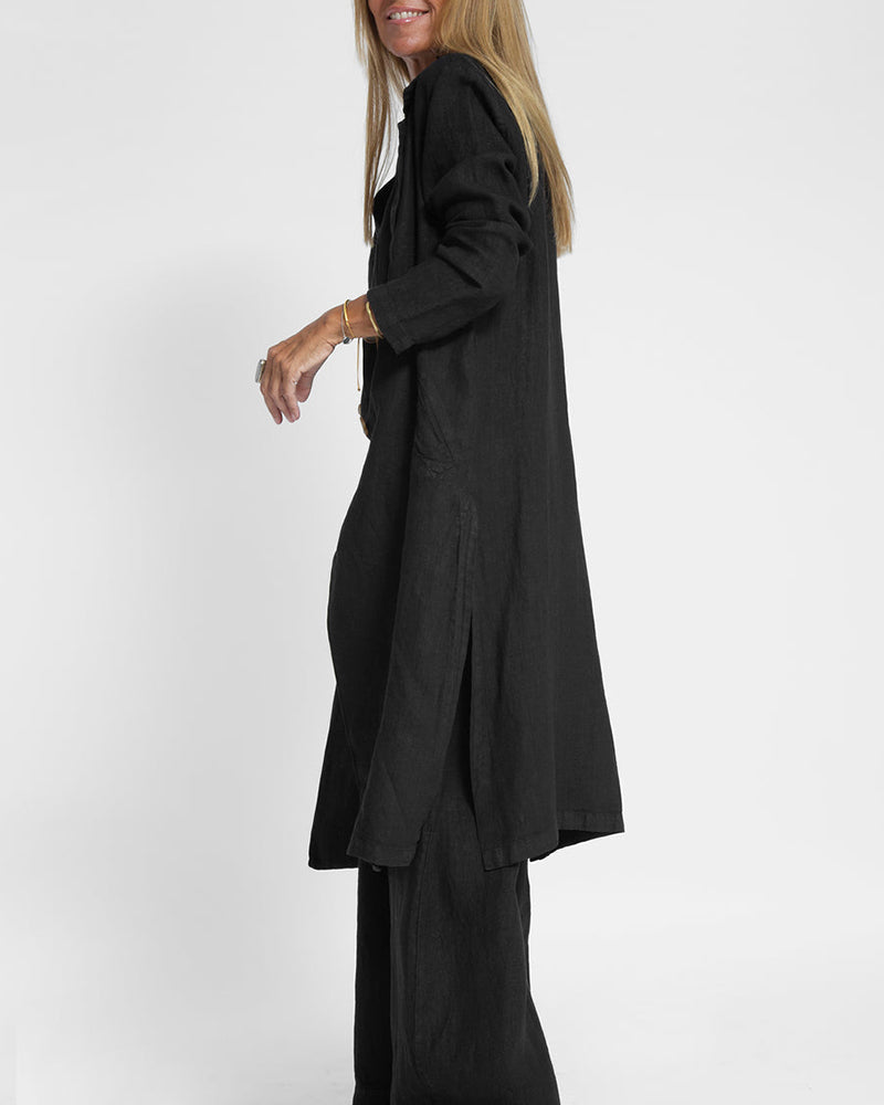 Alkalmi karcsúsított, hosszú gallérú kabát füles zsebekkel