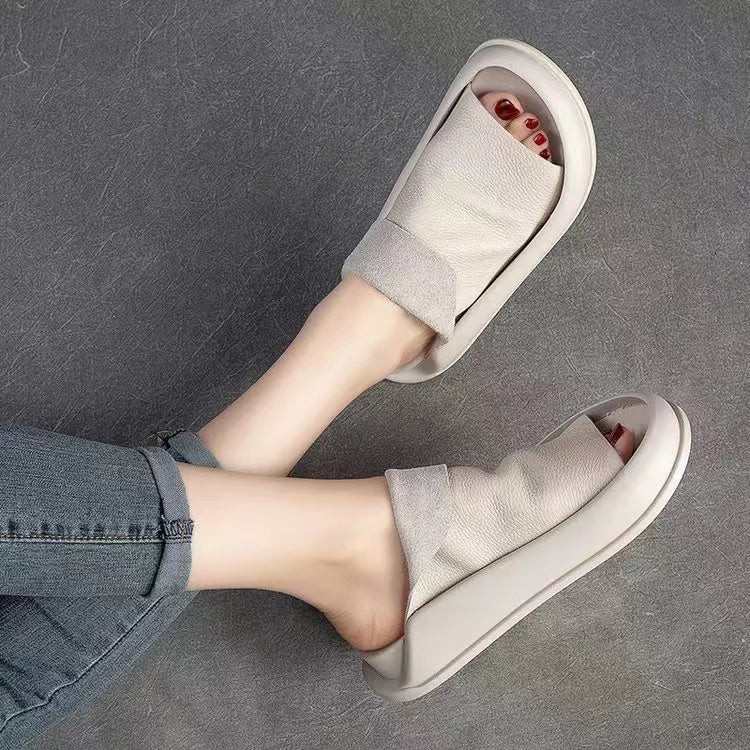 2023-as új, retro puha bőr egyszínű platformszandálok