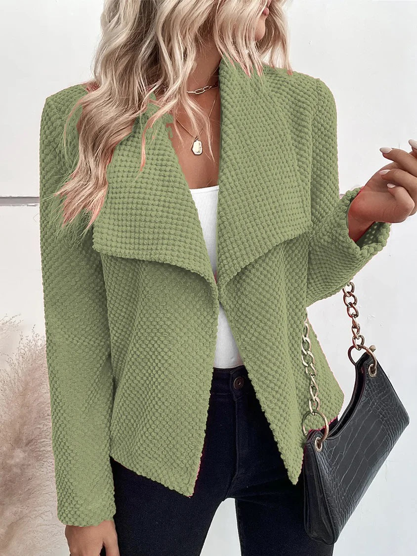 2023 őszi-téli új egyszínű női kabát nagy hajtóka rövid hosszú ujjú