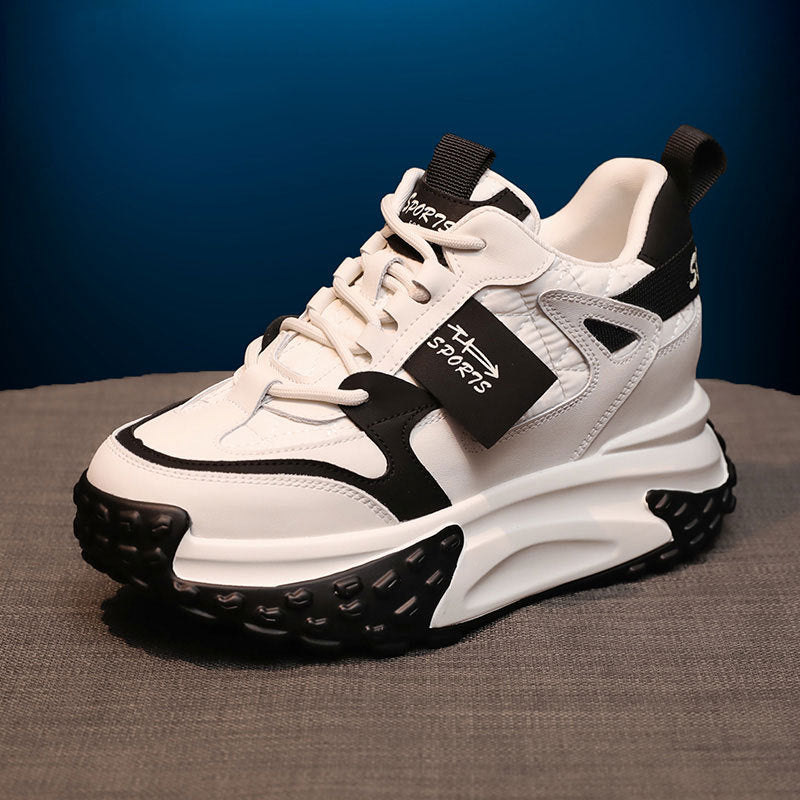 2023-as új, lélegző valódi bőr sport- és alkalmi cipő vastag talppal