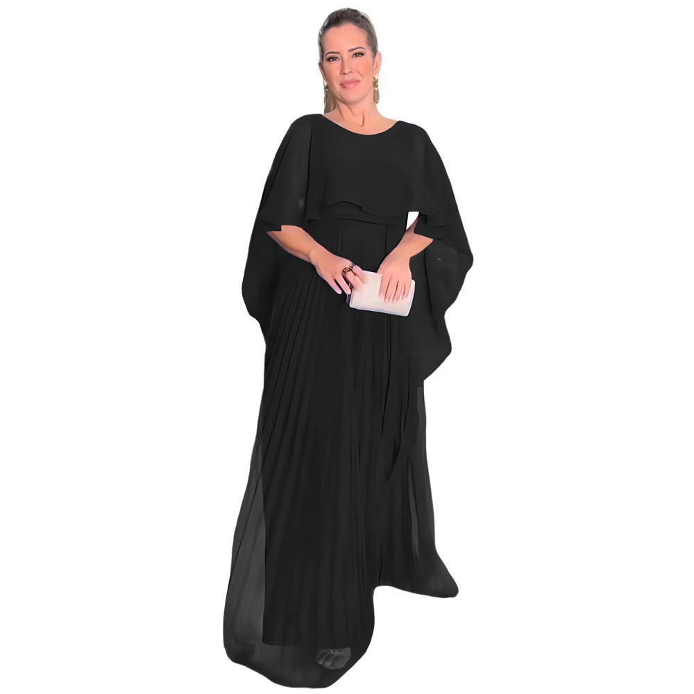 2023 új temperamentum estélyi ruha egyszínű kendő magas derekú sifon redős ruha női