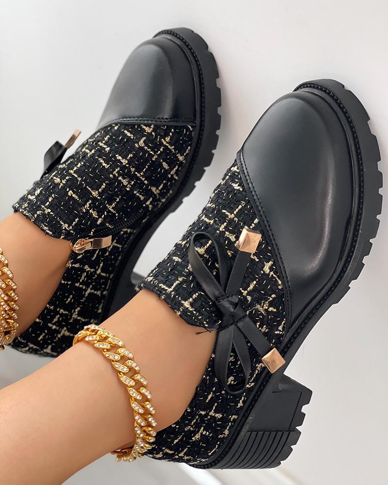 Tweed Patch Bowknot Decor vaskos sarkú naplopók