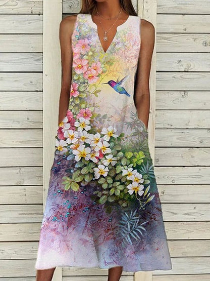 V-nyakú virágos madárruha