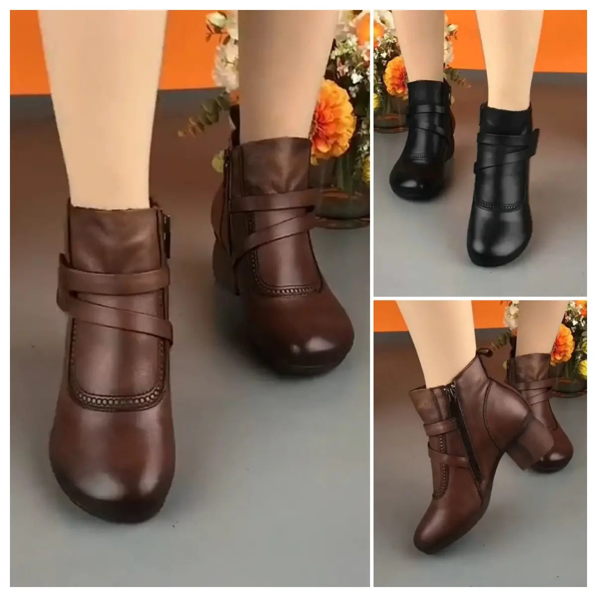 【35-40】 2023 új őszi és téli retro oldalsó cipzáras rövid csizma