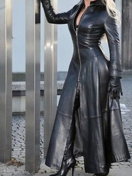 Divatos hosszú ujjú bőrdzseki