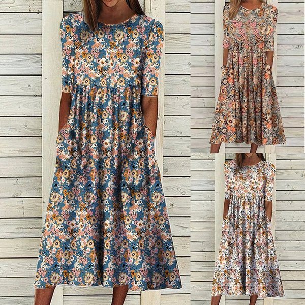 Virágos Days elülső zsebes Prairie Midi ruha